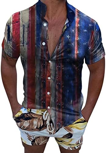 חולצות בהוואי לגברים סווטשירט מודפס שרוול חולצה חוף אביב דגל אופנה דגל קיץ חולצות קצרות גברים מובילים
