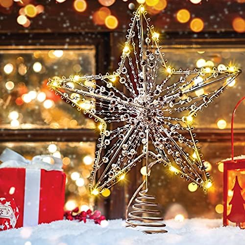 טופר כוכב עץ חג המולד של Nuobesty, LED מואר במעלה עץ חג המולד טופר גליטר צמר צמרח עם ריצת מחרוזת אור לעץ חג המולד