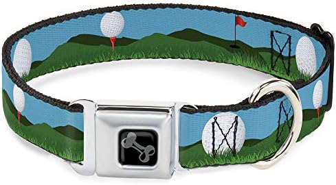 כלב צווארון חגורת בטיחות אבזם גולף כמובן כדורי חורים בלוז ירוקים 18 כדי 32 סנטימטרים 1.5 אינץ רחב
