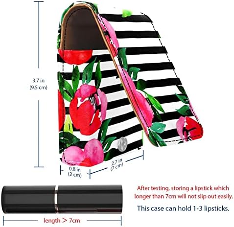 פרח פרחוני פס שפתון מקרה עם מראה עבור ארנק נייד מיני איפור תיק נסיעות קוסמטי פאוץ עור שפתון מקרה מחזיק מתאים 3 שפתון גלוס