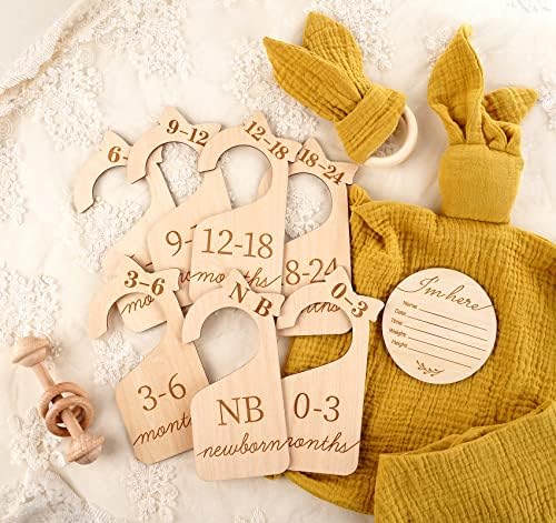 תינוק ארון חוצצים משתלת בגדים ארגונית, תינוק עץ חבילות עם סימן לידה 5.9 וניתן למתנות תיק ליילוד כדי 24 חודשים, נצחי