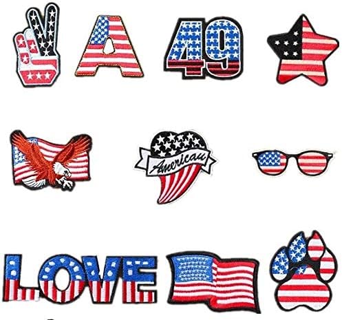 ברזל דגל אמריקאי מגוון על טלאים תופרים על אפליקציה רקומה של דגל ארהב, 10 יחידות