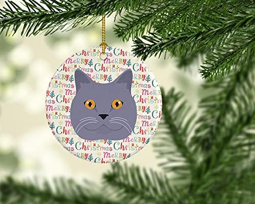 אוצרות קרוליין WDK2312CO1 קישוט קרמיקה לחג המולד של חתול החתול הבריטי, קישוטים לעץ חג המולד, קישוט תלוי לחג המולד, חג, מסיבה,