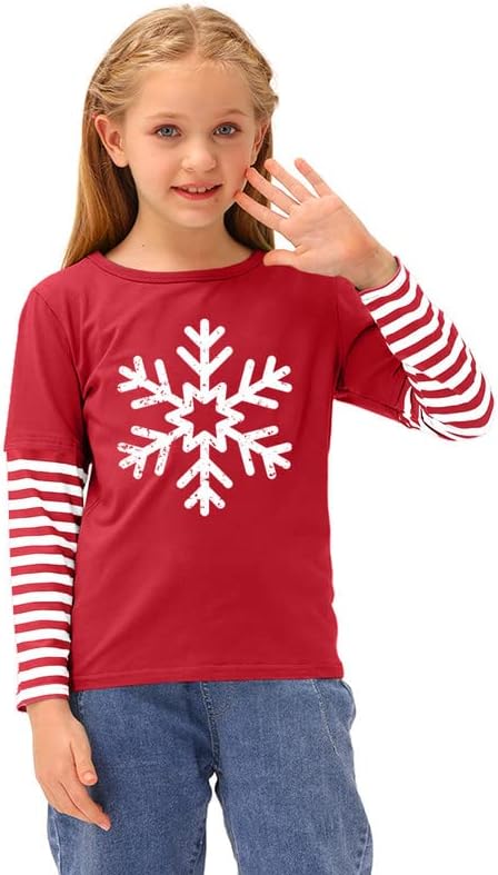 Besserbay Unisex ילדים פס חג מולד חולצת טלאים שרוול ארוך 4-12 שנים