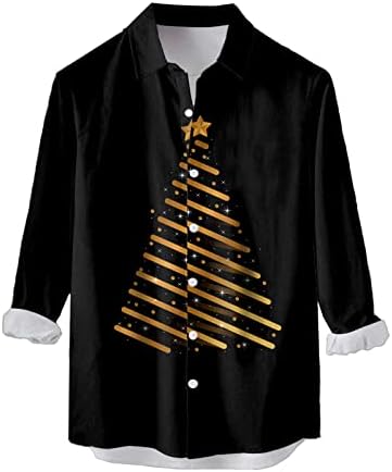 חולצות כפתור לחג המולד של ZDDO לגברים, שרוול ארוך 3D חג המולד עץ שלג הדפס עץ הדפסת חולצות הוואי מסיבת חולצות מזדמנים