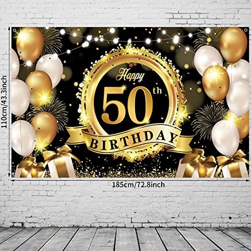 שמח יום הולדת 50 קישוט רקע באנר שחור זהב גדול במיוחד בד יום הולדת סימן פוסטר צילום רקע 50 שנה מסיבת יום הולדת
