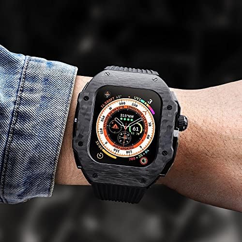 ערכת שינוי יוקרה של Zedevb עבור Apple Watch 8 Ultra 49 ממ פלואור רצועת גומי מארז סיבי פחמן עבור IWatch 8 7 6 5 4 SE 45 ממ