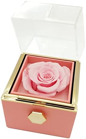 Creative 360 ​​מעלות סיבוב שמורים תיבת טבעת תכשיטים ורדים אמיתית להצעה, חתונה, מתנה, תכשיטי שרשרת קופסאות מתנה