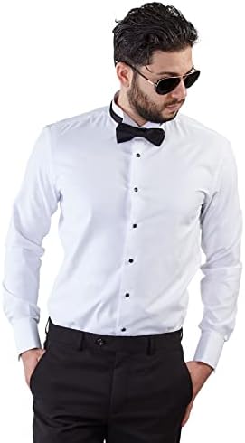 חולצת טוקסידו חדשה לגברים מחויטת דקה עם קצה כנף לבן משולבת שרוול צרפתי מאת אזאר