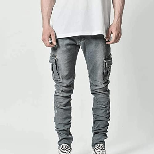 ג'ינס עפרון צדדי של גברים ג'ינס רזים מזדמנים מכנסי מכנסי מכנסי מטען זוויות