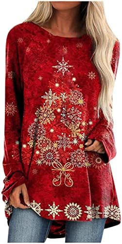 אוסטיקו נשים רופף ארוך חולצה מזדמן הדפסת סוודר טוניקת חולצות חולצות חג המולד שרוול נשים של