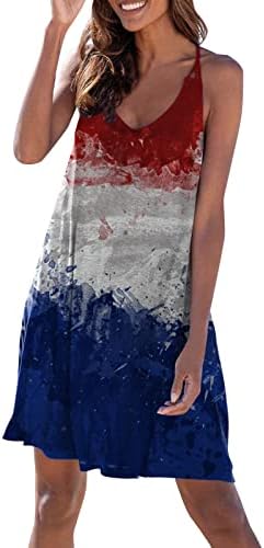 4 ביולי שמלות קיץ מזדמנים לנשים דגל אמריקאי שמלת בוהו ללא שרוולים סקופ צוואר זורם שמלות קיץ מיני רופפות