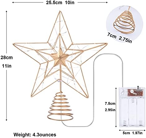 עץ חג המולד הזהב קישוטי כוכב חג המולד קישוטי עץ חג המולד עם מצב טיימר 20 נורות LED חמות לעיצוב בית מקורה