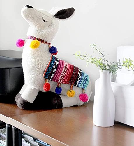 Decorae Plush Llama עם שמיכה ופום-פומס, כרית דקורטיבית בצורת לאמה ממולאת