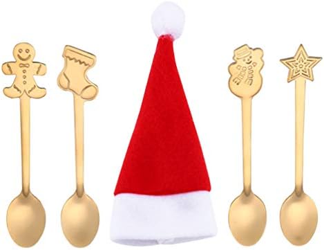 דויטול 5 יחידות חג המולד כפות קפה לחג המולד מיני פלדת אל חלד כף מערבב עם כובע חג המולד מחזיק כלי כסף למרק תה
