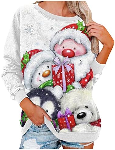 אימון סווטשירט נשים צוואר חג המולד הדפסת יוצא חולצות לנשים רגוע חורף בגדים לנשים