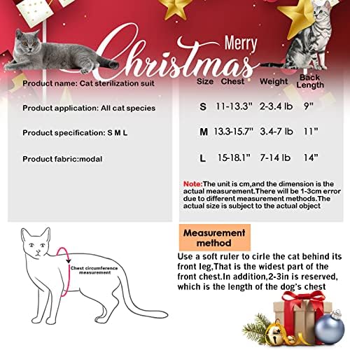 תלבושות בגדי חג המולד של חתול לחתול חליפת התאוששות כירורגית לחתול כירורגי לפצעי בטן או מחלות עור, תחליף צווארון אלקטרוני