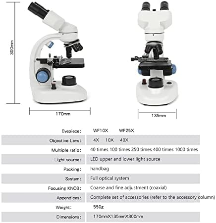 מיקרוסקופ, 40x-1000x LED מיקרוסקופ תרכובת משקפת מקצועית, עם עיניים רחבות שדה 10x 25x, מגלשות מיקרוסקופ, מתאמי