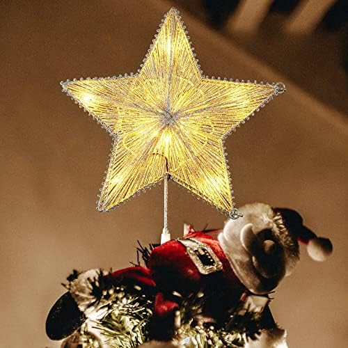 טופר עץ חג המולד של כוכב, אור חג המולד של 10 אינץ ', טופר נוצץ עם 10 אורות חמים LED, עץ עץ קישוט לקישוט חג,