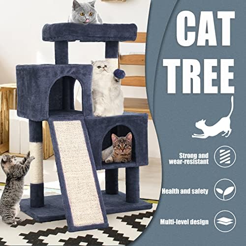 חתול עץ לחתולים מקורה, 36 אינץ חתול מגדל רב-רמת חתול דירה עם סיסל גירוד, גירוד לוח, מתנדנד כדור, גדול במיוחד מוט לחתולים