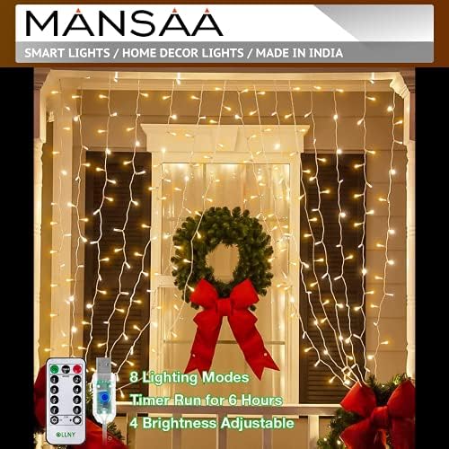 MANSAA 300 אור וילון LED אור, 8 מצבי תאורה פיות נצנוץ אורות מיתר מחרוזת מסיבת חתונה בית חדר שינה חיצוני חיצוני