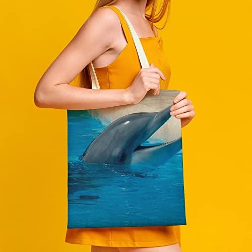 תיק קנבס של וונגביוטי תיק דולפין ויולטוס תיק כתפיים לתיקי קניות מכולת לשימוש חוזר.