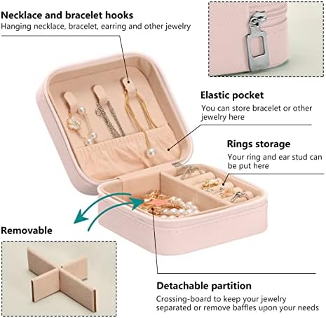 קופסת תכשיטים לנסיעות פרחים ורוד של Umiriko לנשים, מארגן תכשיטים קטנים של עור PU, קופסאות מחזיק אחסון למארז לעגילי
