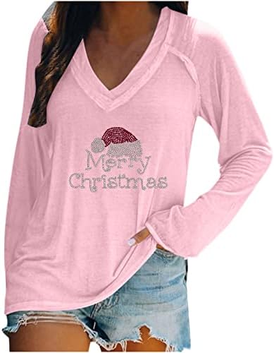 צמרות חג המולד לנשים שרוולים ארוכים חולצת טריקו אבני חן חג המולד מודפסות חולצות שכבת בסיס יומיות סוודר חולצות