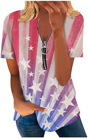 חולצות קיץ לנשים 2023 4 ביולי דגל אמריקה מודפס חולצה טוניקה חולצה רופפת חולצת טי-צווארון טופ שרוול קצר