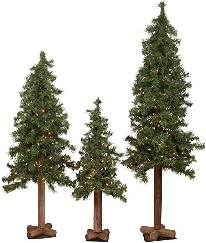 סט של 3 עצי חג מולד מלאכותיים אלפינים מוארים לפני יערות 5 ' - אורות ברורים