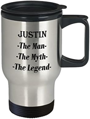 ג'סטין - האיש המיתוס מתנת ספל קפה מדהים של האגדה - ספל נסיעות 14oz