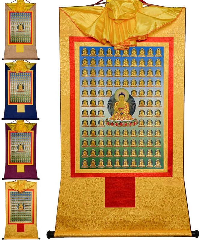 Gandhanra 100 Shakyamuni, Tibetan Thangka Art Art, Budgka Brocade Buddhist, Buddha שטיח עם גלילה
