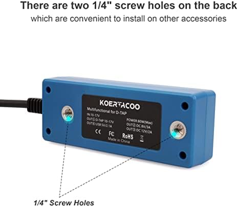 Koertacoo D-TAP זכר ל -4 יציאה D-TAP מתאם מפצל כוח נשי עם יציאת פלט USB לסוללת V-Mount/Gold Mount, DSLR/ARRI
