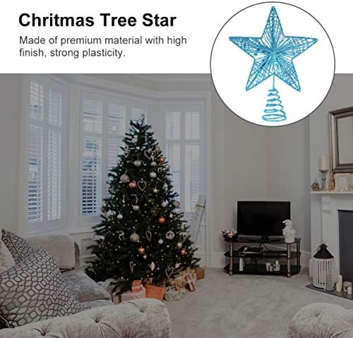 AMOSFUN עץ חג המולד טופר כוכבים נצנצים כוכב ברזל טופר 3D 3D כוכב חמש נקודות קישוטי חג המולד בברזל אמנות צמרת צמרת כוכב