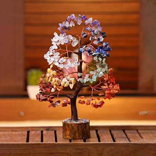 7 עץ צ'אקרה של חיים - עץ קריסטל לאנרגיה חיובית, תפאורה של פנג שואי - כסף בונסאי, מתנה רוחנית, חוט נחושת, עץ אבן חן צ'אקרה,