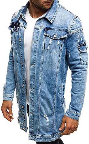 ז'קט ג'ינס לגברים מעיל ג'ינס במצוקה נשטפת מעיל כפתור וינטג 'קלאסי מערבי למטה