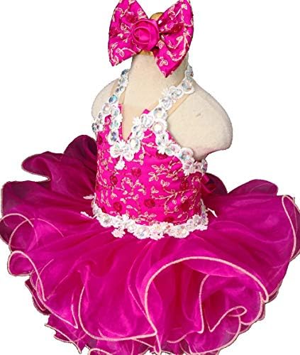 ג'ניפרוו G040N פעוט תינוק תינוקת יילוד יילוד שמלת יום הולדת למסיבת הילדה הקטנה פוקסיה בגודל 18-24 מ '