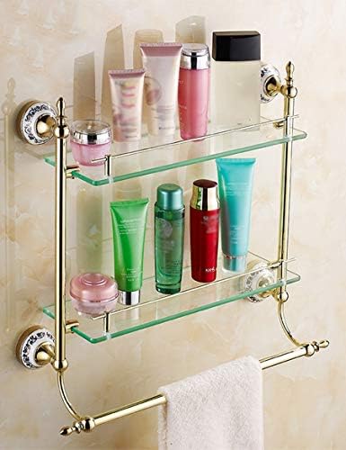 KMMK מדף אמבטיה בית ， מתלה מגבות ， מדף מקלחת אסלה מדף זכוכית יחידה מדף שכבה כפולה מתלה רוטב מתלים אמבטיה בסגנון