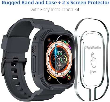 OROBAY תואם ל- Apple Watch Ultra Band 49 ממ עם מגן מסך ומגן מסך שחור ואפור