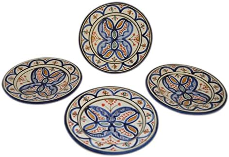 צלחות קרמיקה מרוקאיות מתאבן בעבודת יד טאפאס מערך הגשה של 4 צלחות