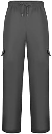 מכנסי טרנינג משקל כבד של Zhuer משקל כבד מרופדים בכיסים מכנסי מטען פתוחים בשרטוט תחתון מותניים אלסטיים רצים רחבים