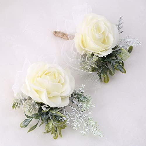 שורש כף היד Wanlian Corsage Rose Boutonniere פרחי חתונה שושבינה פרח לבן פרח לבן למסיבת מקלחת כלה לחתונה, טקס