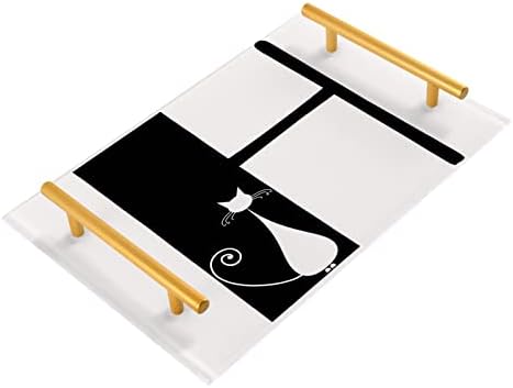 מגש אמבטיה אקרילי של Dallonan, מלבני H Black H אותיות חתול מגשים דקורטיביים עם ידיות זהב למזון מטבח שידה סלון מארגן משרדים