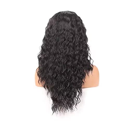 18 סנטימטרים שחור ארוך גוף גל תחרה מול פאות חום עמיד סינטטי שיער פאות עם התיכון חלק עבור נשים בנות קו שיער טבעי ללא דבק שיער