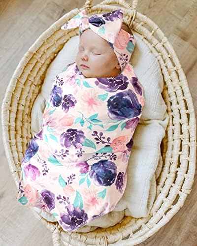 יילוד תינוק קבלת שמיכות יילוד תינוק פרחוני חיתולים עם סרטי ראש או כובעי תינוקות תרמיל 1/3 סטים