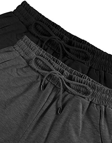 2 חבילה נשים קאפרי מכנסי טרנינג נשים של שרוך קאפריס מזדמן קצוץ מכנסיים אצן עם כיסים