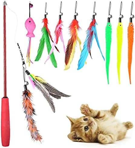 צעצוע שרביט חתולים נשלף עם מילוי צעצועי נוצה של חתולים, צעצועים לחתול חתיית חיות חיות anstocy צעצועי חתולים אינטראקטיביים