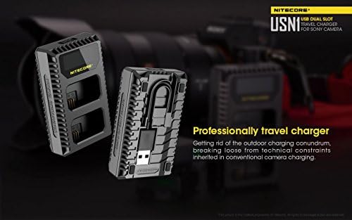 NITECORE USN1 מטען מצלמות נסיעות כפולות דיגיטליות לסוללות Sony NP-FW50 ותואמות ל- A5000, A5100, A6000, A6300,