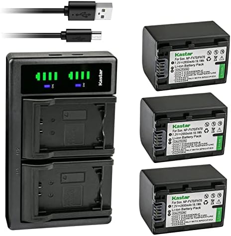 סוללה של קסטאר 3-חבילות ו- LTD2 החלפת מטען USB לסוני NP-FV30, NP-FV50, NP-FV70, NP-FV90, NP-FV100 סוללה, SONY BC-TRV,