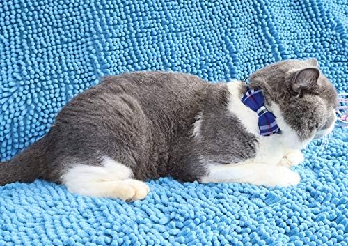 תיין חתול צווארון הבדלני עם פעמון עניבת פרפר בטיחות אבזם עם שם תג כחול משובץ דפוס מתכוונן 7-11 סנטימטרים עבור חתלתול חתולים